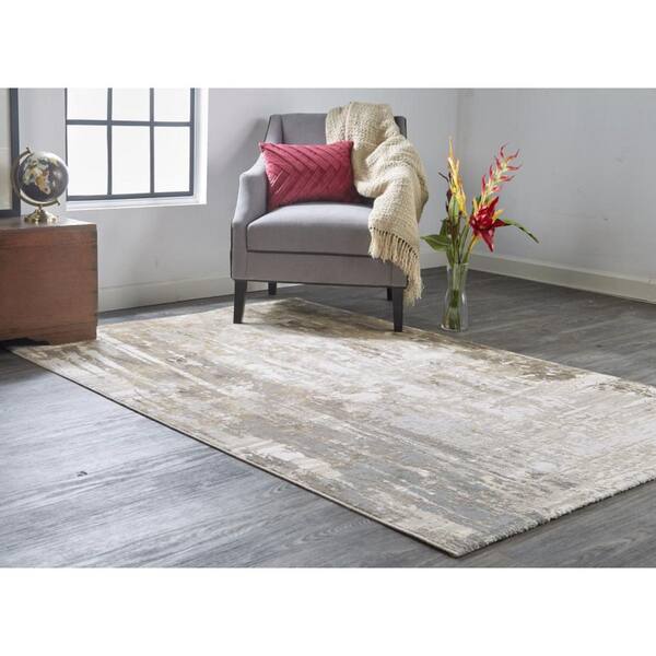 Tan, Ivory Abstract 2 ft. x 8 ft. Area Rug