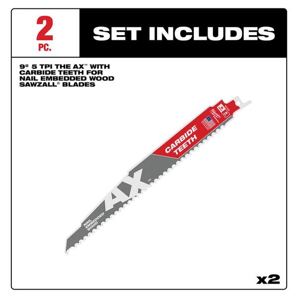 Milwaukee 9 in. 6 TPI WRECKER Carbide Teeth Multi-Material Cutting SAWZALL  Reciprocating Saw Blades (3-Pack) 48-00-5342 - The Home Depot