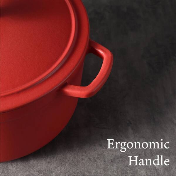 Wudkey 5 qt. Enameled Cast Iron Dutch Oven in Red with Lid, Dual
