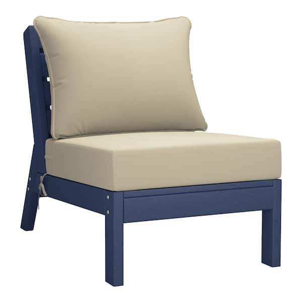 Westin Outdoor Birchwood Outdoor Patio Deep Seating HDPE Armless Lounge Chair in Navy Blue with Beige Cushions