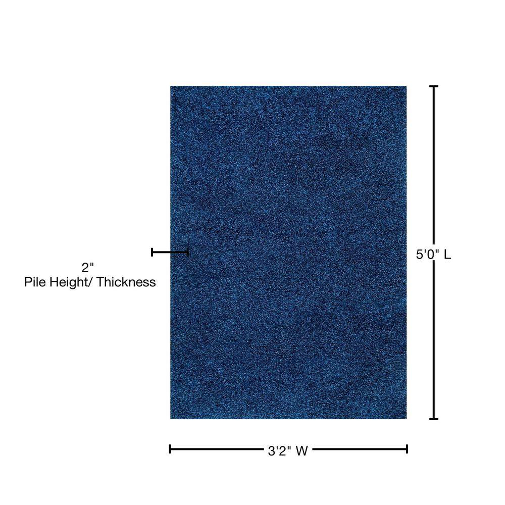 Navy Rectangular 8' x 10' Solid Shag Synthetic Rug