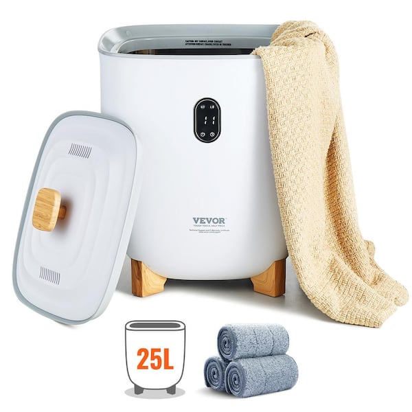 Towel Warmer Bucket  25 L, Double Towel Warmer Electric Plug-In in White, 2-Heating Modes Bottom Heating Columns, White