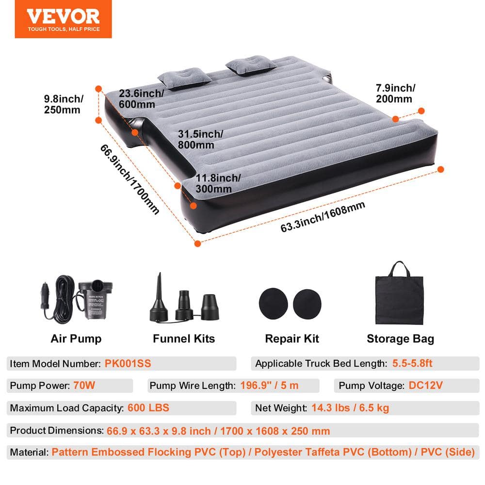 Gray and Black Inflatable Truck Bed Air Mattress with Pump