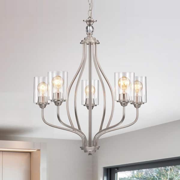 Edvivi 5-Light Brushed Nickel Classic Chandelier with Clear Glass Shades