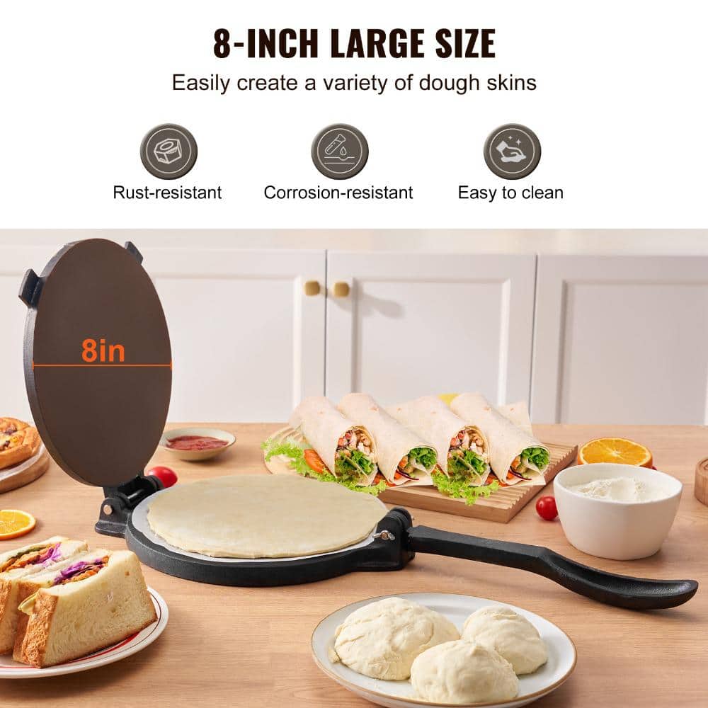 VEVOR 8 Inch Cast Iron Tortilla and Roti Press with Parchment Paper