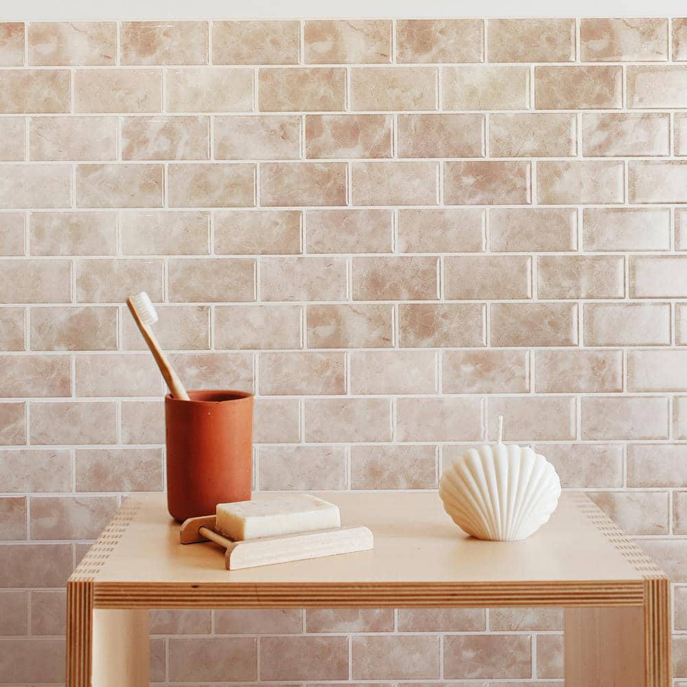 Beige Marble Peel and Stick Subway Backsplash Tiles