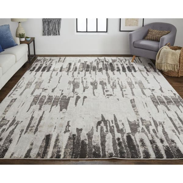 9 x 12 Gray, Ivory Abstract Area Rug