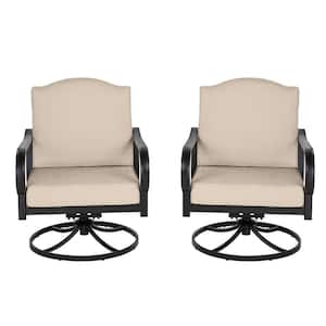 Laurel Oaks Black Steel Outdoor Patio Lounge Chair with Sunbrella Beige Tan Cushions (2-Pack)