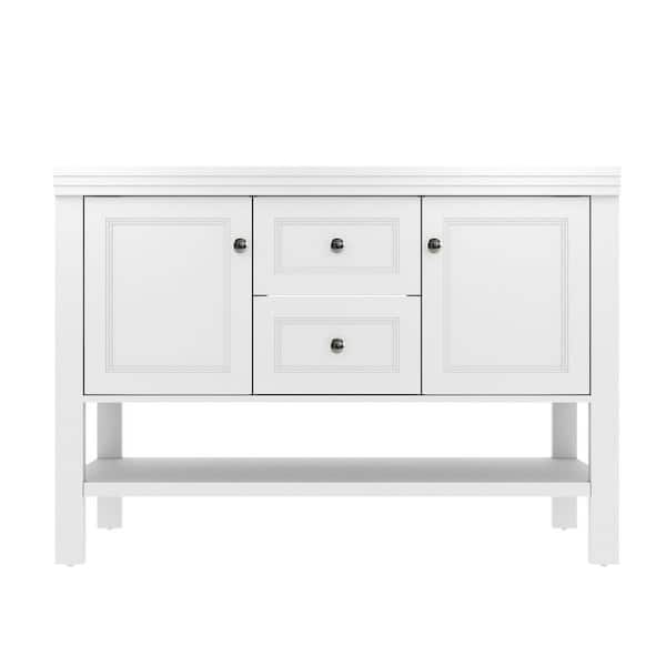 48 in. W x 17.7 in. D x 34 in. H 2-Sink Freestanding Bath Vanity in White with White Resin Top and Drain Faucet Set