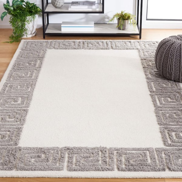 Metro 3 ft. x 5 ft. Ivory/Gray Meander Border Area Rug