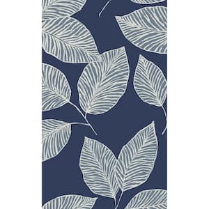 Midnight Sky Hand Drawn Tropical Leaves Printed Non-Woven Paper Non-Pasted Textured Wallpaper 60.75 sq. ft.
