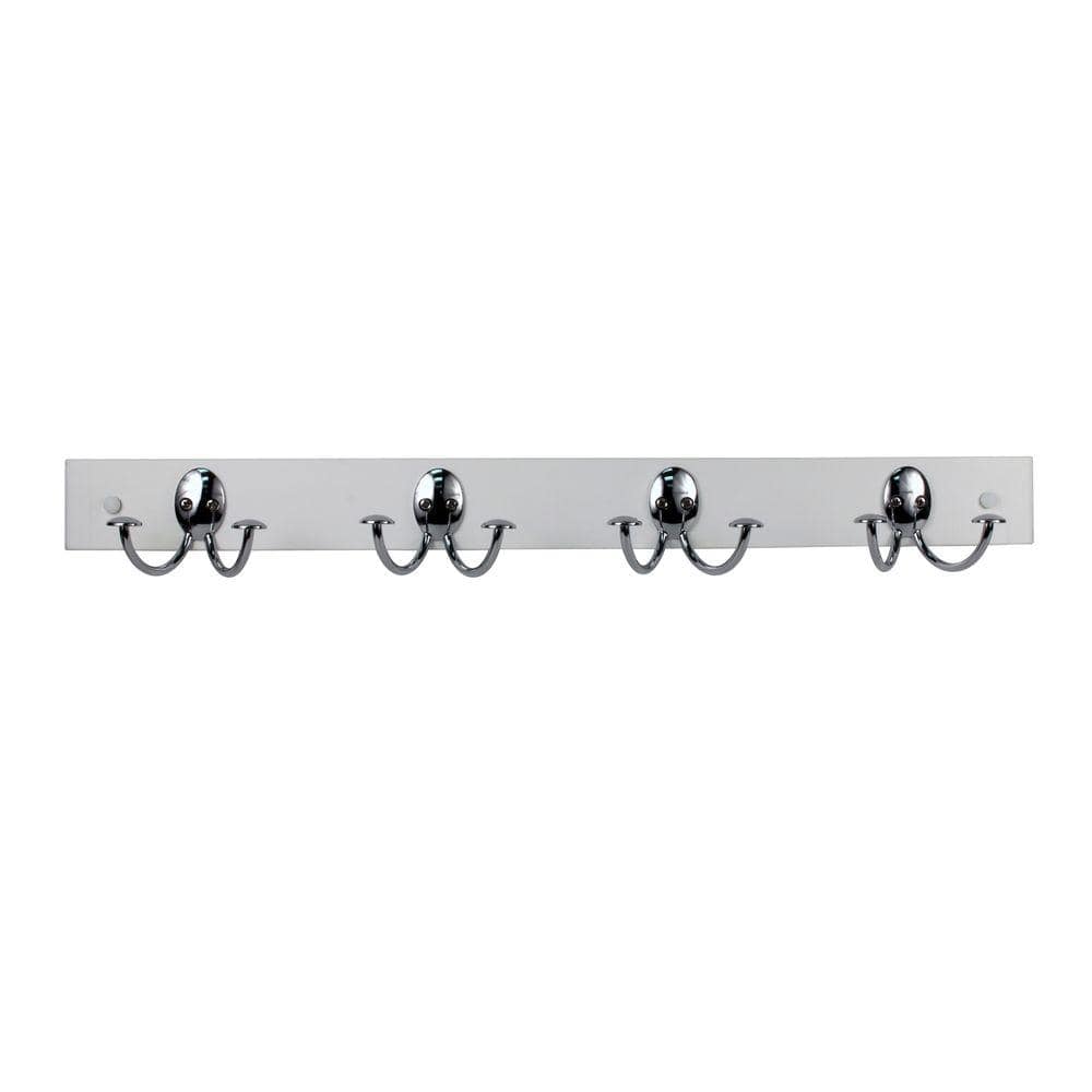 Spectrum Stratford White Wood 24 in. Wall Mount Rack with 4-Double Chrome  Hooks 80070 - The Home Depot