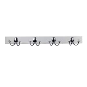 Stratford White Wood 24 in. Wall Mount Rack with 4-Double Chrome Hooks