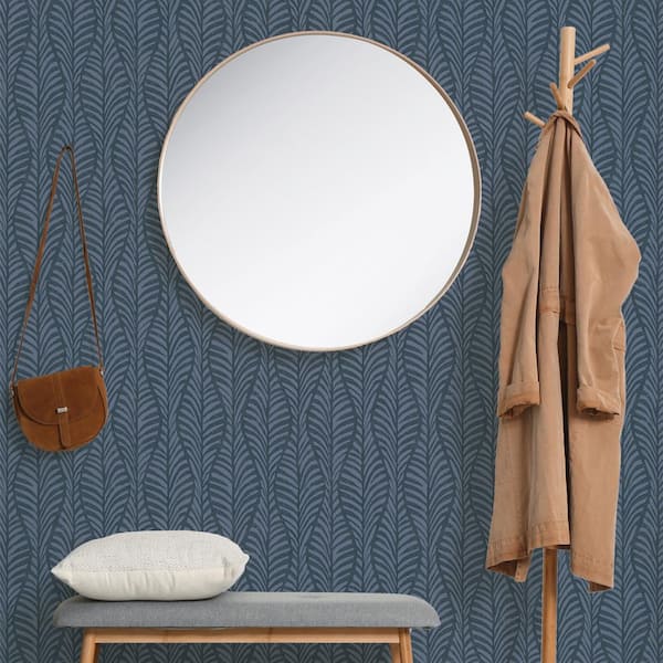 Indigo Block Print Leaves Vinyl Peel and Stick Wallpaper Roll (Covers 28 sq. ft.)