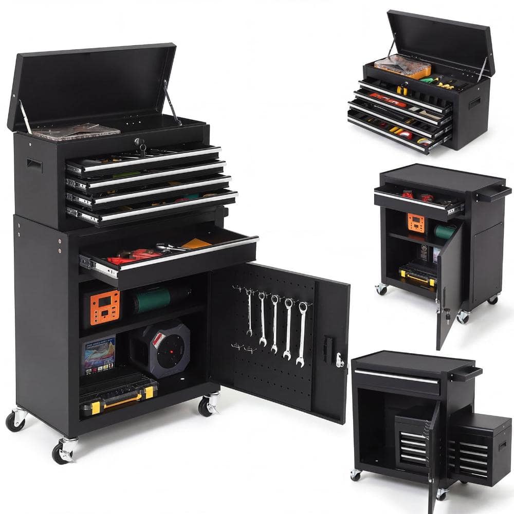 8-Drawer Rolling Tool Cabinet with Detachable Top Chest, Locking Casters and Sliding Door, Black price history on PriceWatchPro