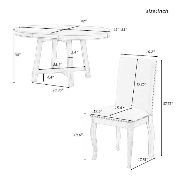 5-Piece Farmhouse Natural Extendable Wood Wash Wood Top Dining Room Set Seats 4
