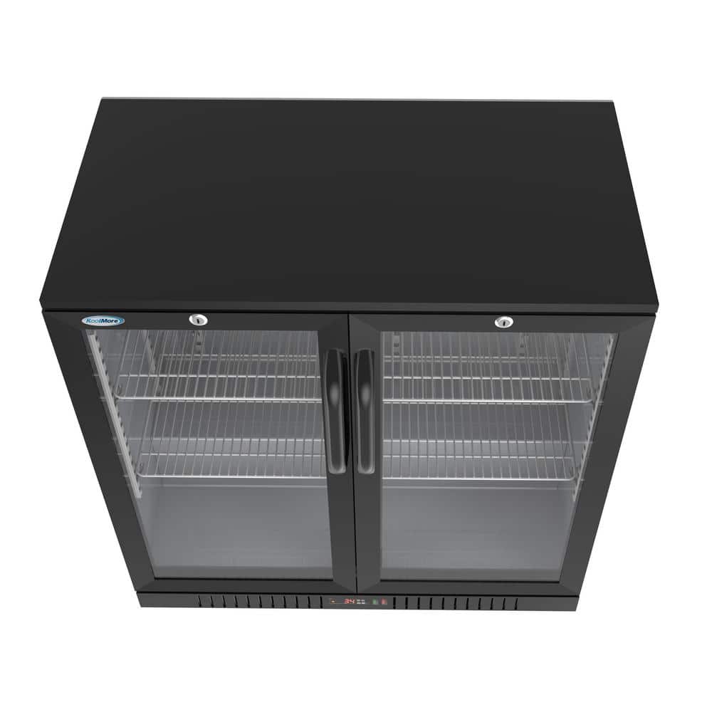 Black Glass Two-Door LED-Lit Back Bar Refrigerator