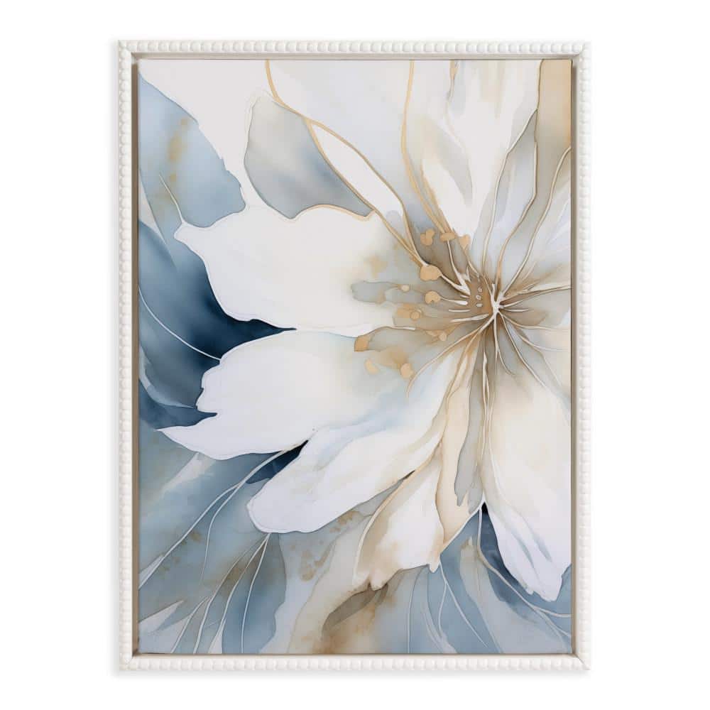 Elegant White and Blue Floral Abstract Canvas Art, 18" x 24"