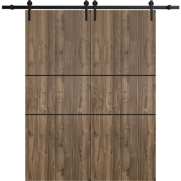Sartodoors 42 in. x 80 in. 2 Panel Walnut Solid Wood with Honeycomb Sliding Barn Door with Hardware Kit