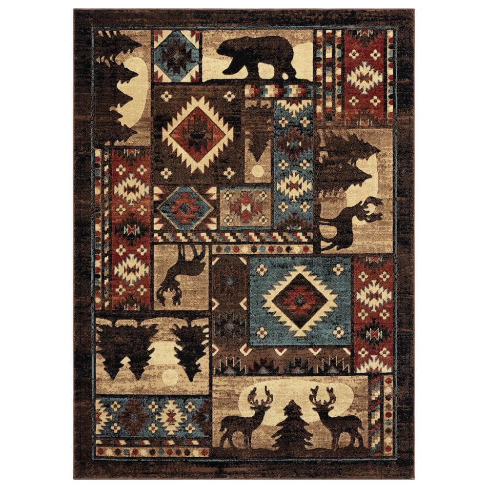 Home Dynamix Buffalo Bear Brown/Red 5 ft. x 7 ft. Indoor Area Rug
