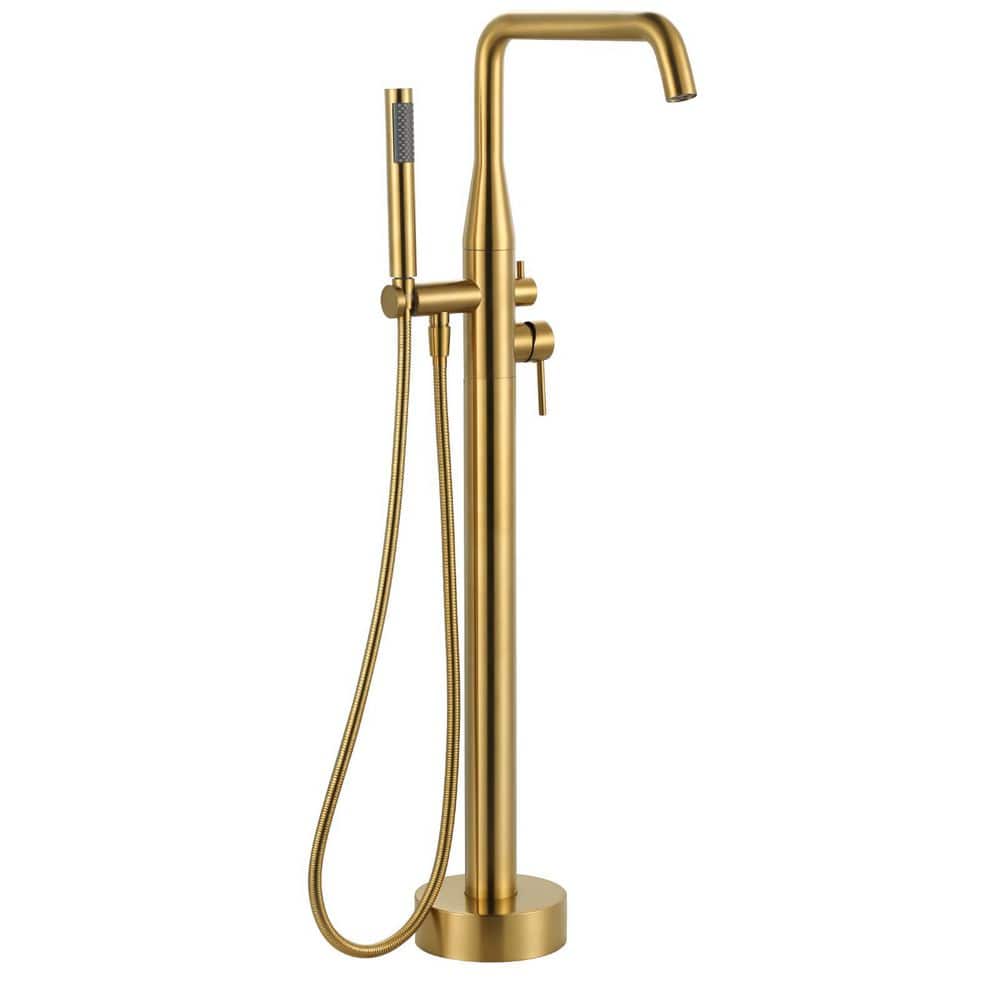 Single Handle Freestanding Tub Faucet with Hand Shower in Brushed Gold price history on PriceWatchPro