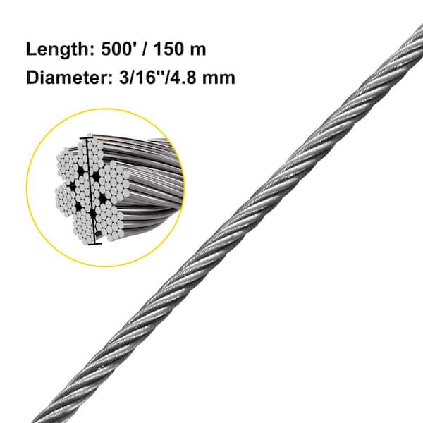 LOVSHARE 3/16 Inch Wire Rope Cable 500FT Reel 304 Stainless Steel Cable Steel 7x19 Strand Core Cable Steel