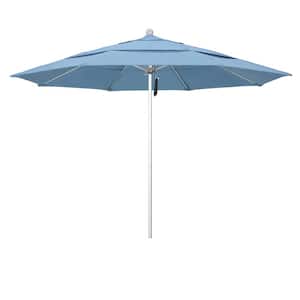 11 ft. Silver Aluminum Commercial Market Patio Umbrella with Fiberglass Ribs and Pulley Lift in Air Blue Sunbrella