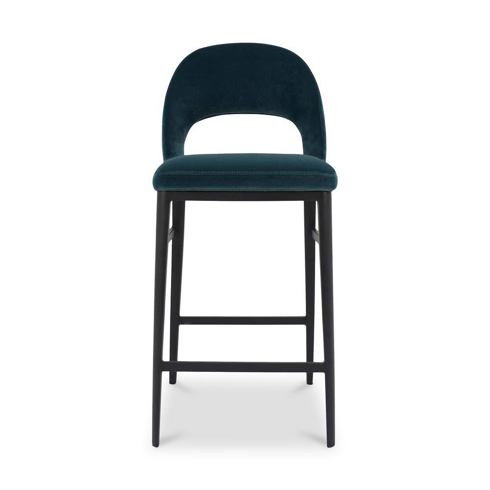 Teal Upholstered Steel Frame Counter Stool with Low Back