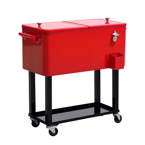 80 qt. Rolling Cooler Ice Chest on Wheels Outdoor Patio Beverage Cart with Bottle Opener, Cap Catcher and Drain Plug