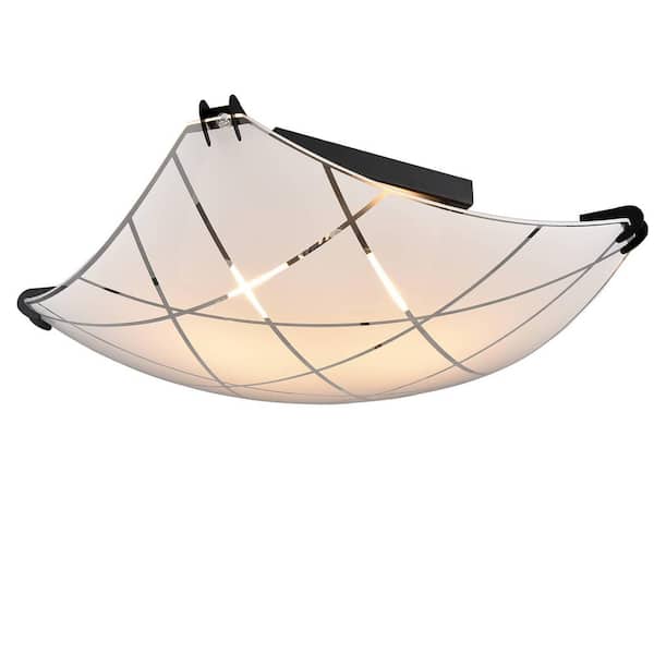 CLAXY 8.86 in. 2-Light Black Flush Mount with Decorative Glass Shade and No Light Bulb Type Included (1-Pack)