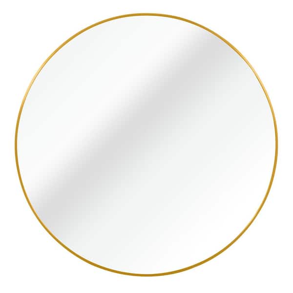Mirra Gold 36 in. W x 36 in. H Round Aluminum, MDF Framed Wall Mirror
