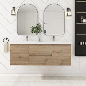 Angela 60 in. W x 19.5 in. D x 22.5 in . H Bathroom Vanity in F. Oak with White Cultured Marble Top and Double Basin