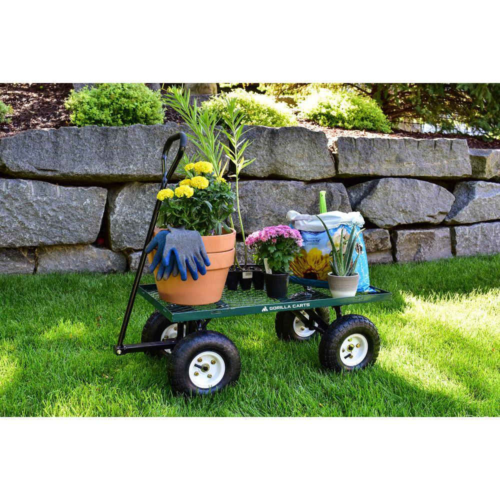 Green Steel Mesh Garden Cart with Removable Sides