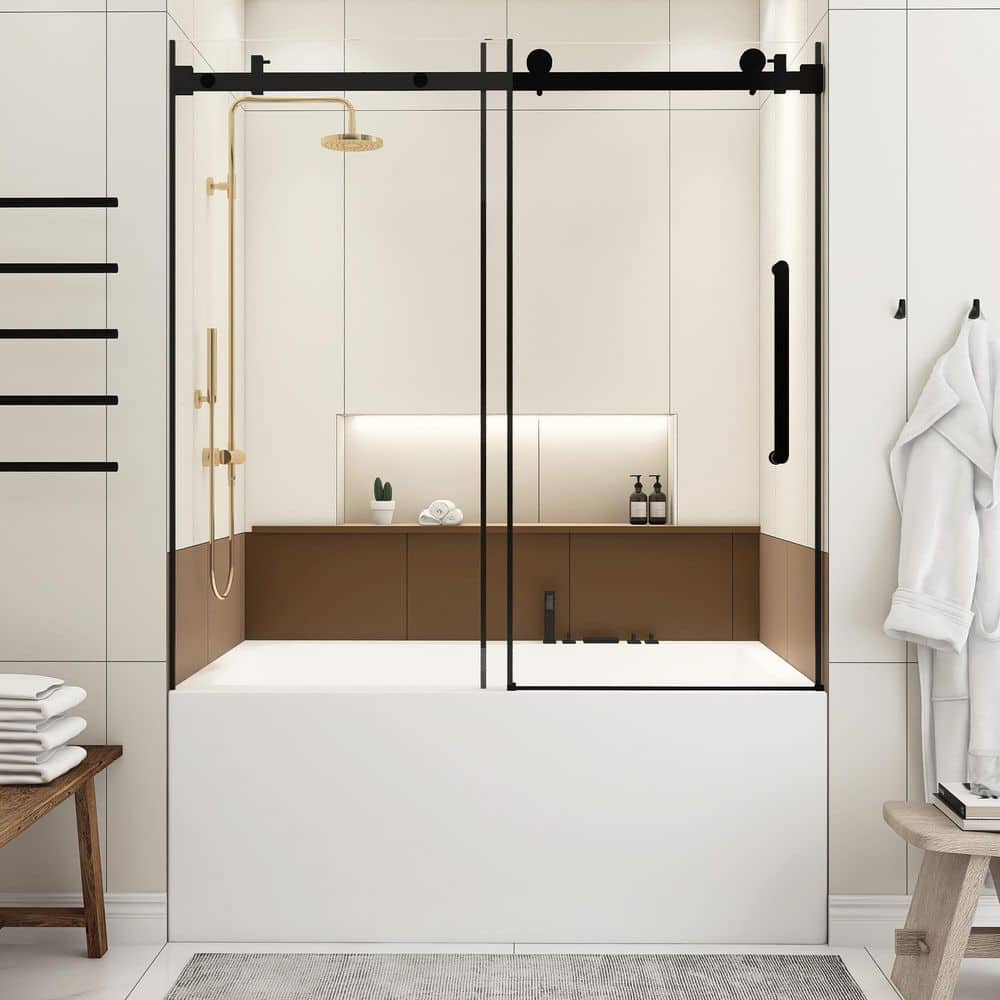 60 in. W x 60 in. H Sliding Tub Door in Matte Black with Clear Tempered Glass price history on PriceWatchPro