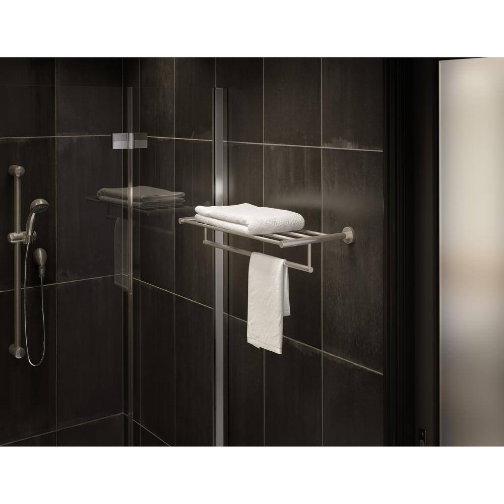 Dia 22 Inch Satin Nickel Wall-Mounted Towel Shelf with Bar