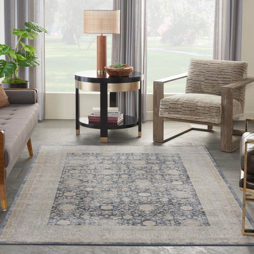 Ivory Floral Elegance 5' x 7' Synthetic Easy-Care Rug