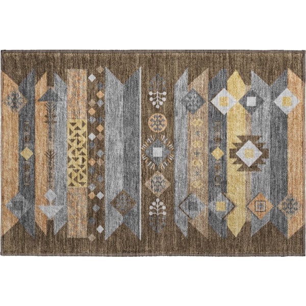 Mayfield Premium Machine Washable Abstract AMF2499 Chocolate 2 ft. x 3 ft. Accent Rug