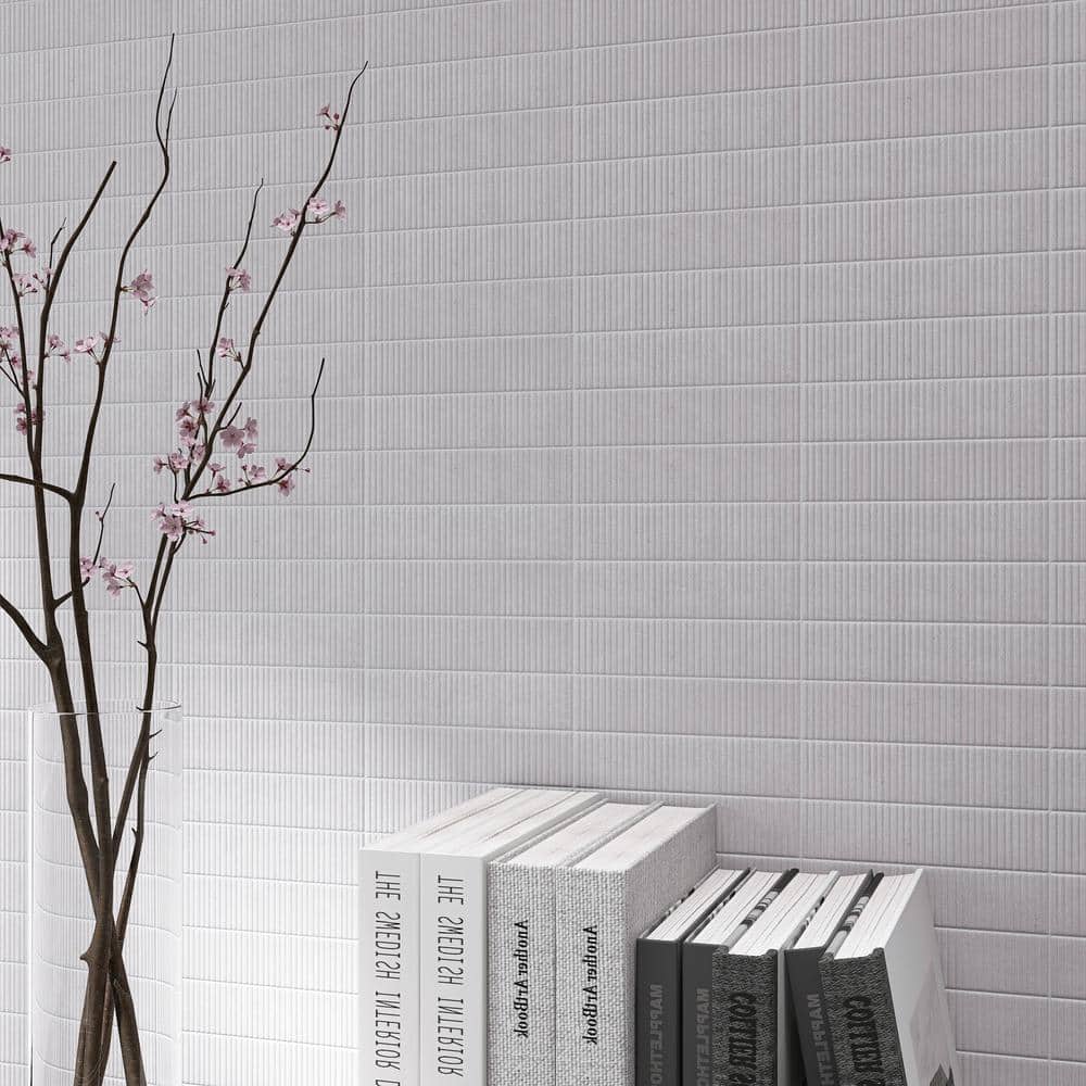 White Ceramic Stone Look Rectangular Wall Tile