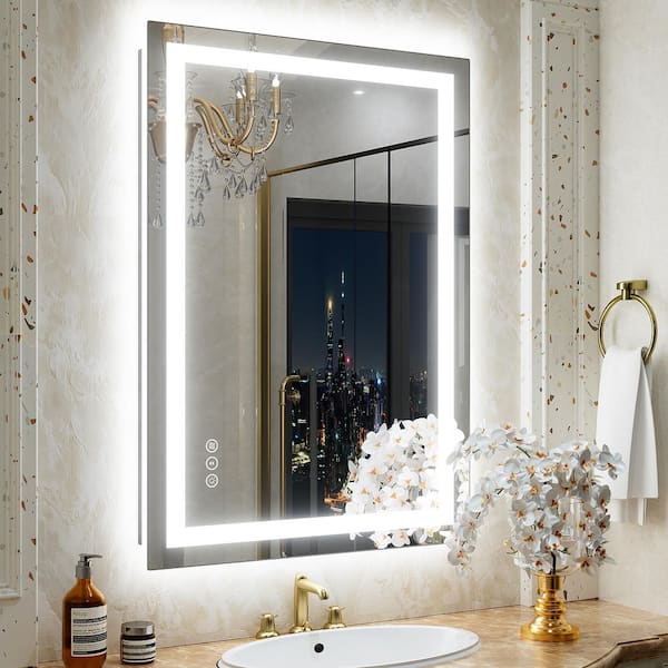 20 in. W x 28 in. H Rectangular Frameless Front & Back LED Lighted Anti-Fog Tempered Glass Wall Bathroom Vanity Mirror