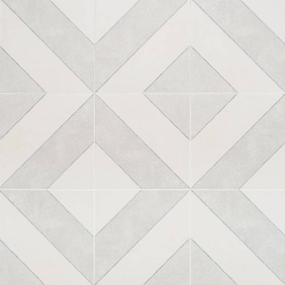 Tarantino Encaustic-Inspired 9" Square Glazed Porcelain Tile, Gray