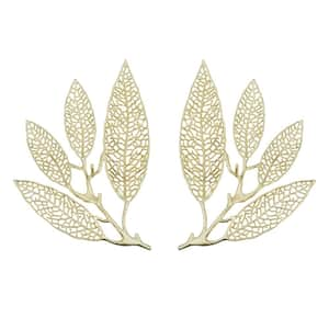 Gold Metal Leaf Design Wall Art Decor Pieces (Set of 2)