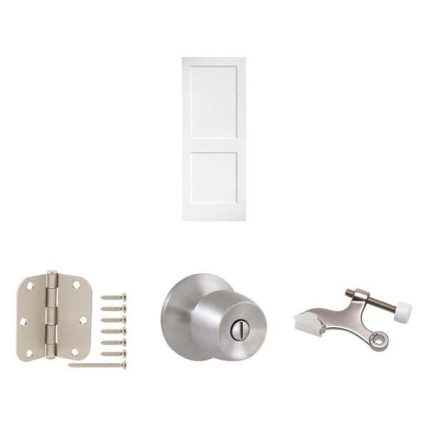 32 in. x 80 in. White 2-Panel Door, 3-1/2 in. Hinge (3-Pack), Knob, and Door Stop