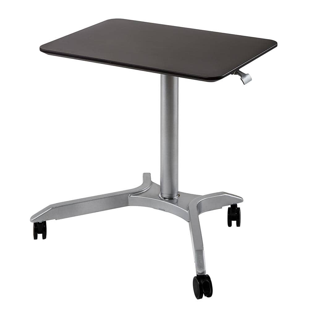 Espresso Adjustable Height Rolling Laptop Desk Stand with Silver Base