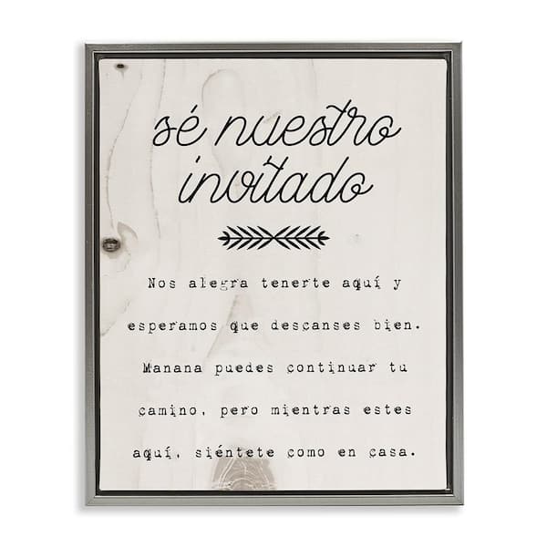 Be Our Guest Here by Lil' Rue Gray Floater Frame Typography Graphic Art Print 31 in. x 25 in.