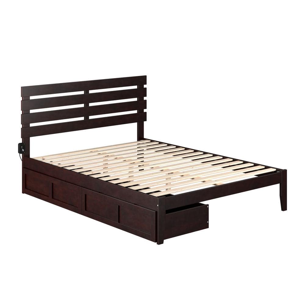 Espresso Wood Queen Bed with Storage Drawers and Slats