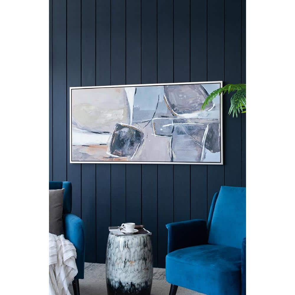 Ice Island Beige and Gray Abstract Canvas Painting
