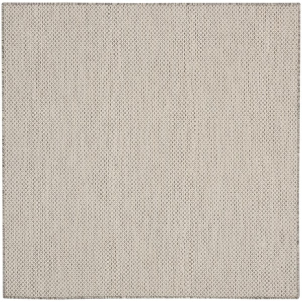Courtyard Ivory/Silver 4 ft. x 4 ft. Solid Geometric Contemporary Square Indoor/Outdoor Area Rug