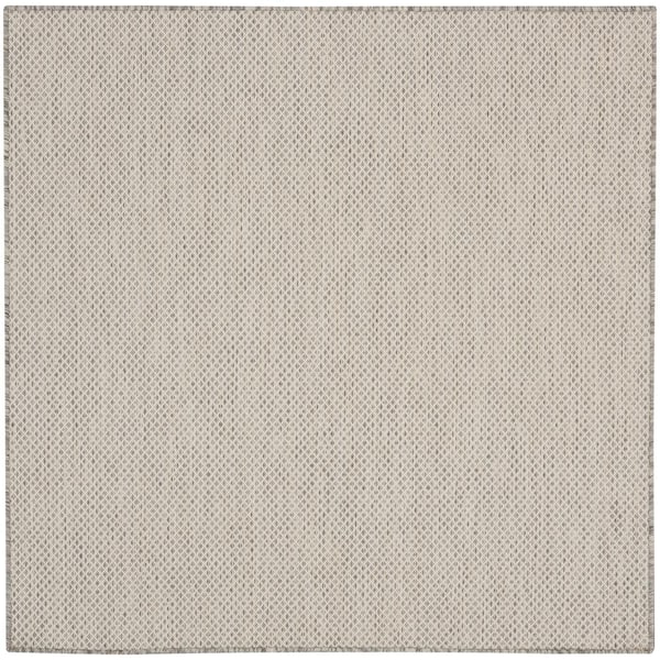 Nourison Courtyard Ivory/Silver 4 ft. x 4 ft. Solid Geometric Contemporary Square Indoor/Outdoor Area Rug
