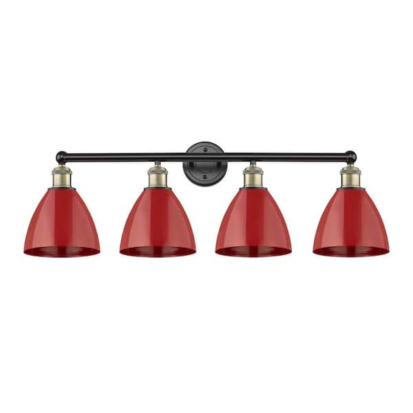 Plymouth Dome 34.5 in. 4-Light Black Antique Brass Vanity Light with Metal Shade