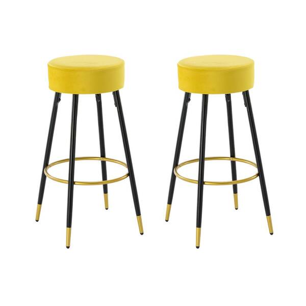HOMEFUN 30 in. Yellow Metal Frame Bar Stool with Velvet Seat (Set of 2)